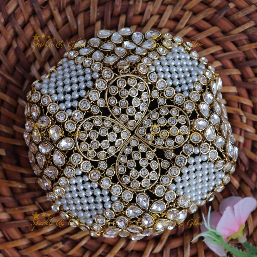 Elegant Pearl Gold Hair Bun for Weddings & Festivals