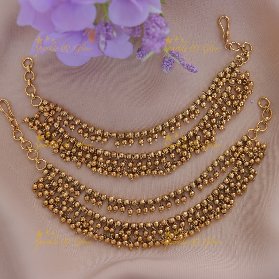 Exquisite Gold Beads Earchain for Festive Glamour