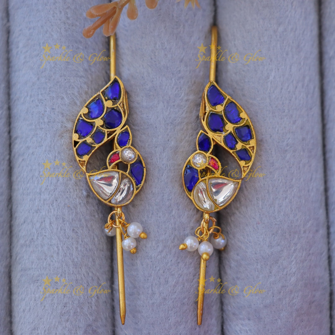 Exquisite Gold Peacock Earcuffs with Pearls & Elegance