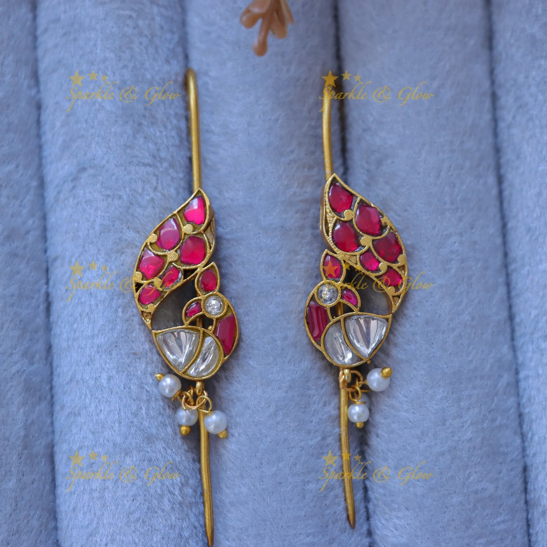 Exquisite Gold Peacock Earcuffs with Pearls & Elegance
