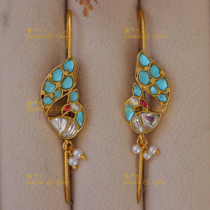 Exquisite Gold Peacock Earcuffs with Pearls & Elegance