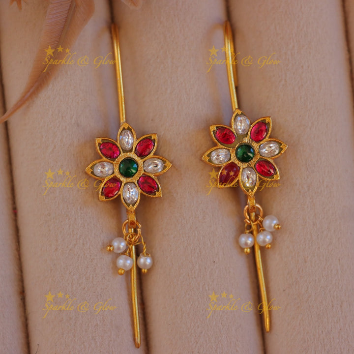 Elegant Gold Jadau Floral Ear Cuff | Festive Collection