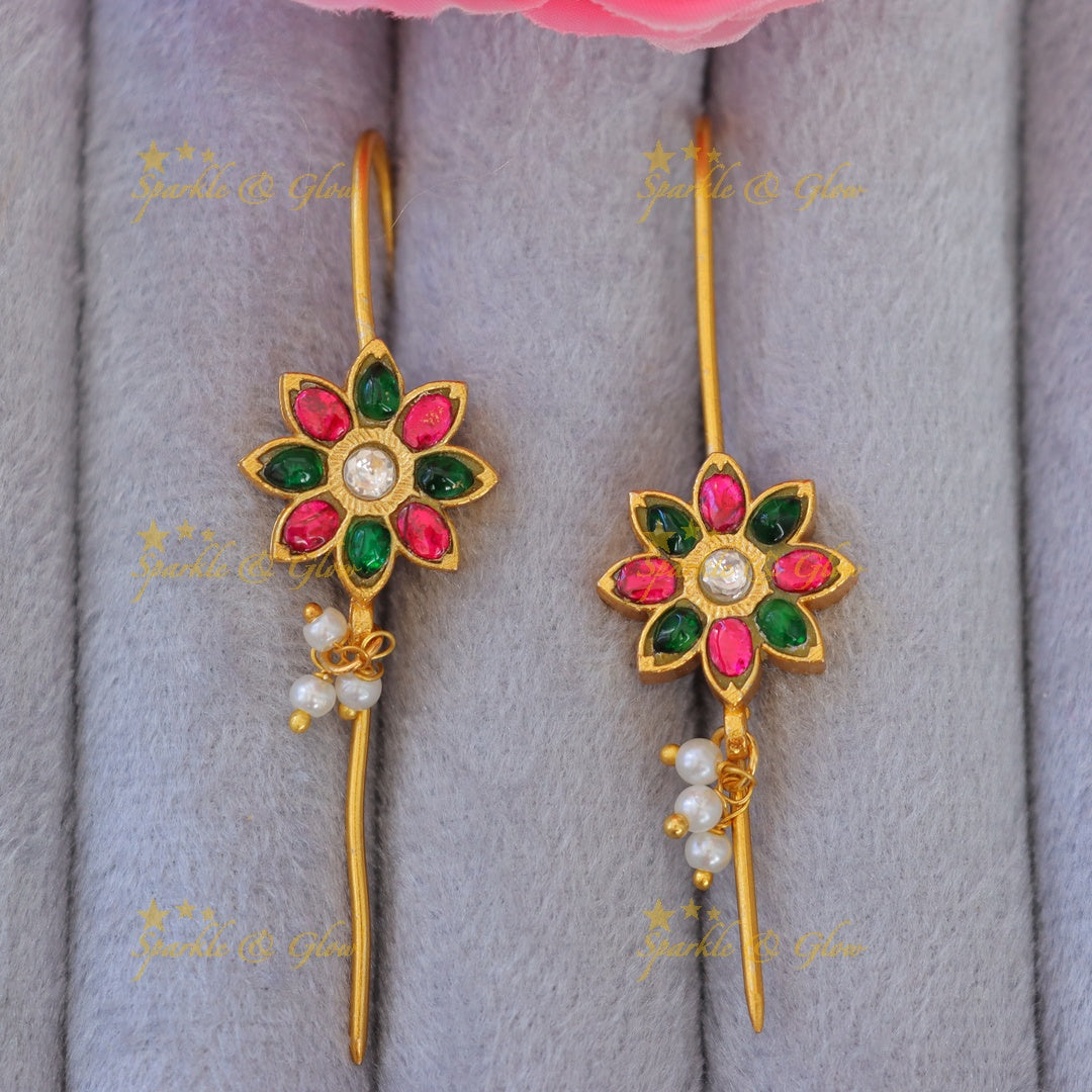 Elegant Gold Jadau Floral Ear Cuff | Festive Collection