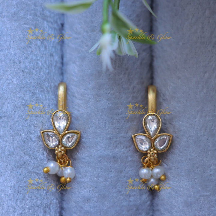 Exquisite Bugadi Earrings in Leaf Design with Pearls