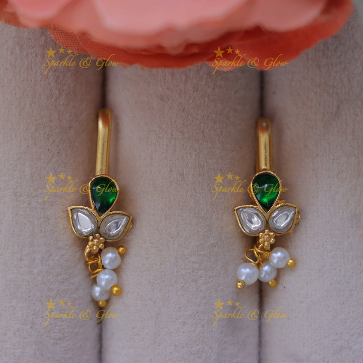 Exquisite Bugadi Earrings in Leaf Design with Pearls