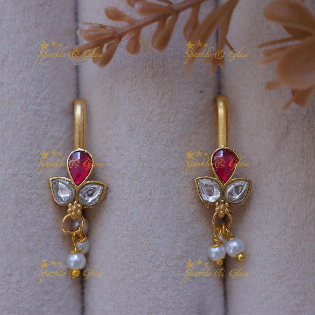 Exquisite Bugadi Earrings in Leaf Design with Pearls