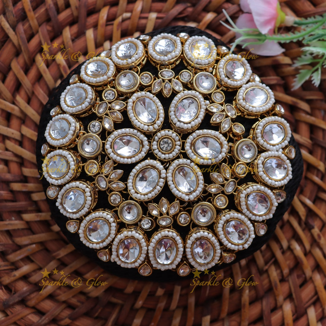 Exquisite Pearl & Gold Floral Hair Bun Accessory