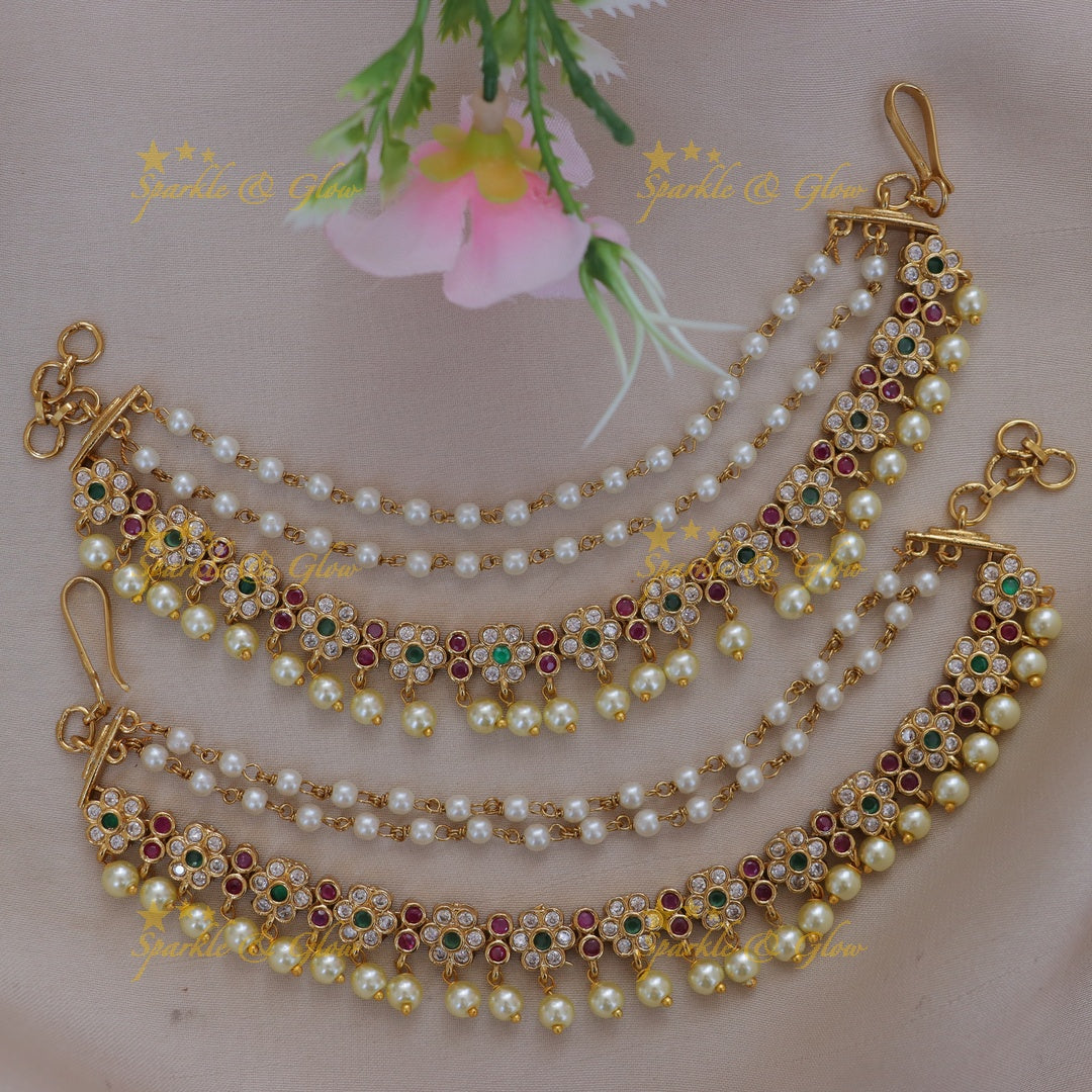 Exquisite Floral Pearl Ear Chain | Perfect for Festive Glam