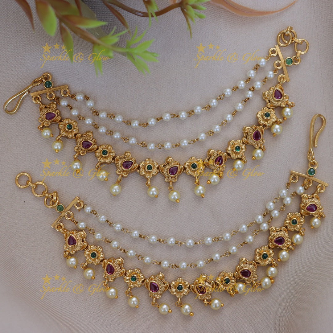 Exquisite Pearl Peacock Earchain for Graceful Weddings