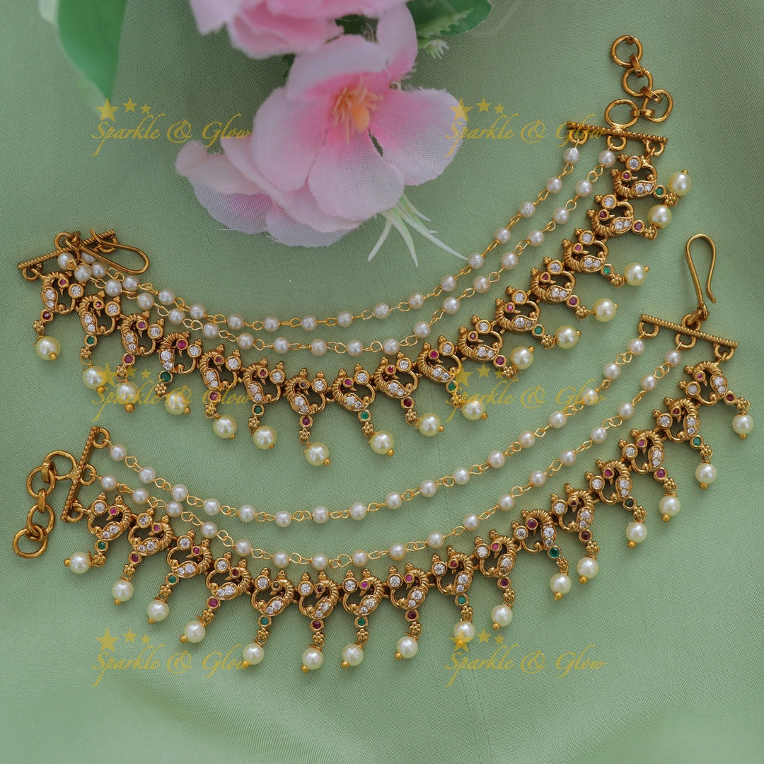 Elegant Gold & Pearl Ear Chain Design for Weddings