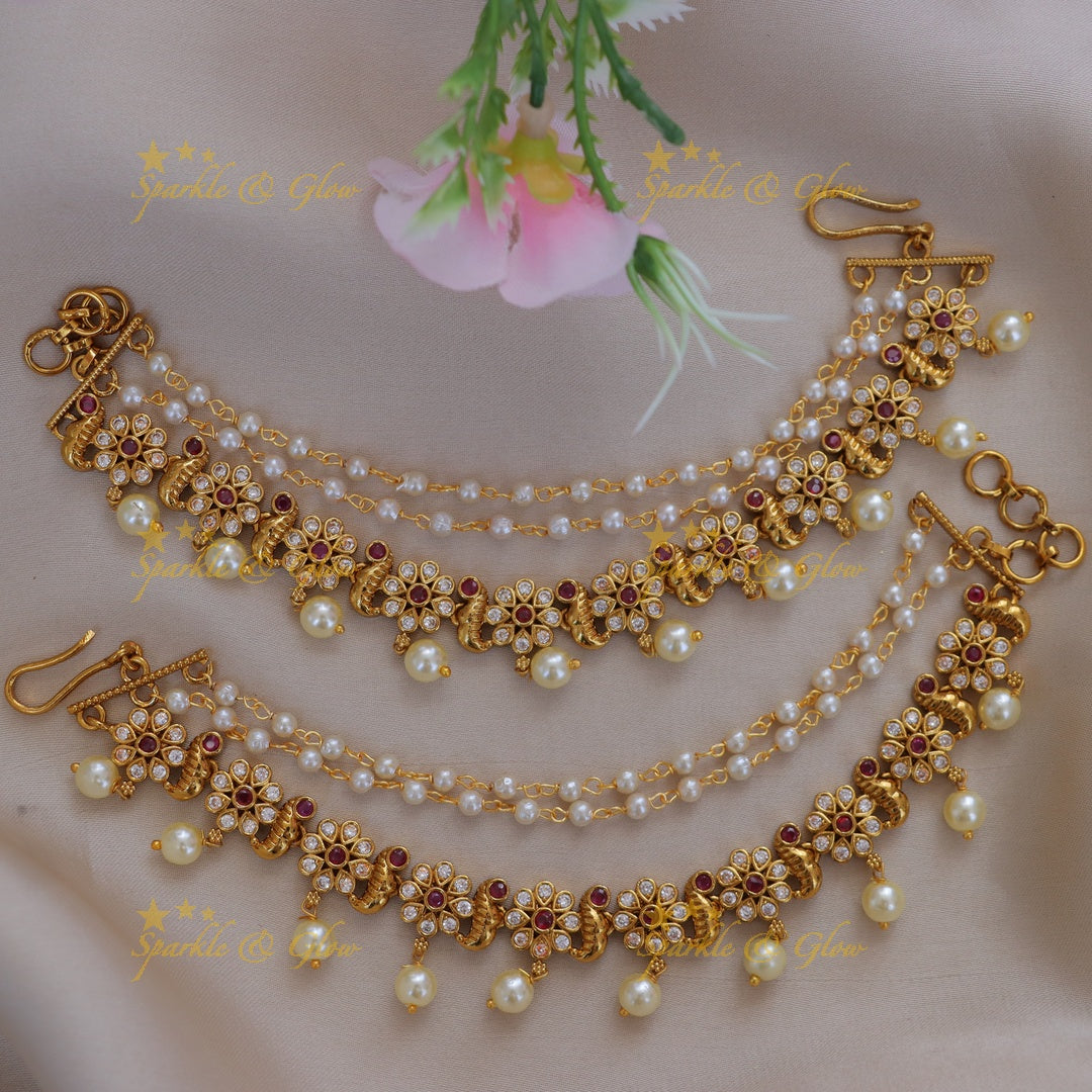 Exclusive Floral Pearl Ear Chain - Festive Elegance