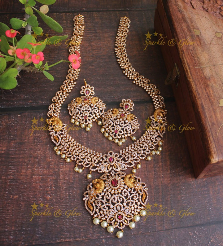 Premium matte american daimond peacock haram - Sparkle and Glow - Pink - Back Chain