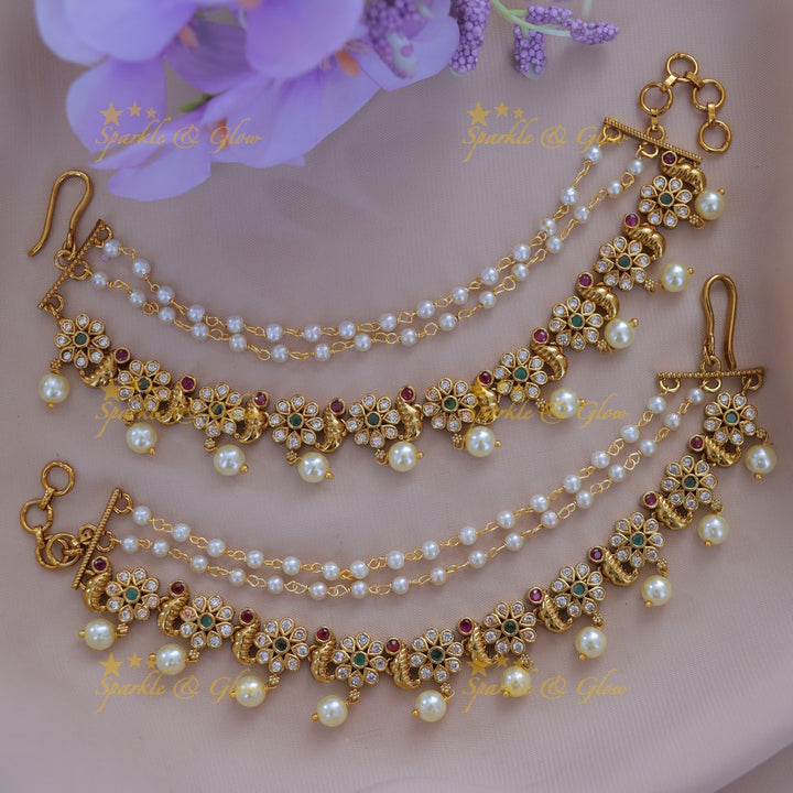 Exclusive Floral Pearl Ear Chain - Festive Elegance