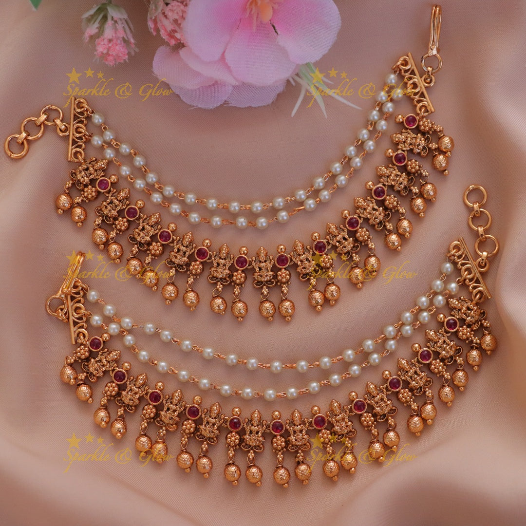 Exquisite Pearl Lakshmi Earchain for Festive Elegance