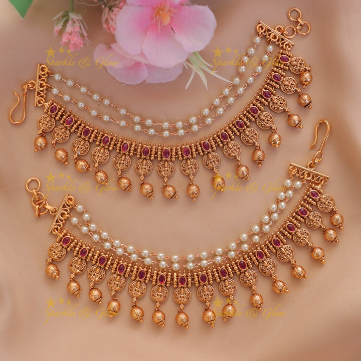 Exquisite Lakshmi Coin Ear Chain - Festive Gold Delight