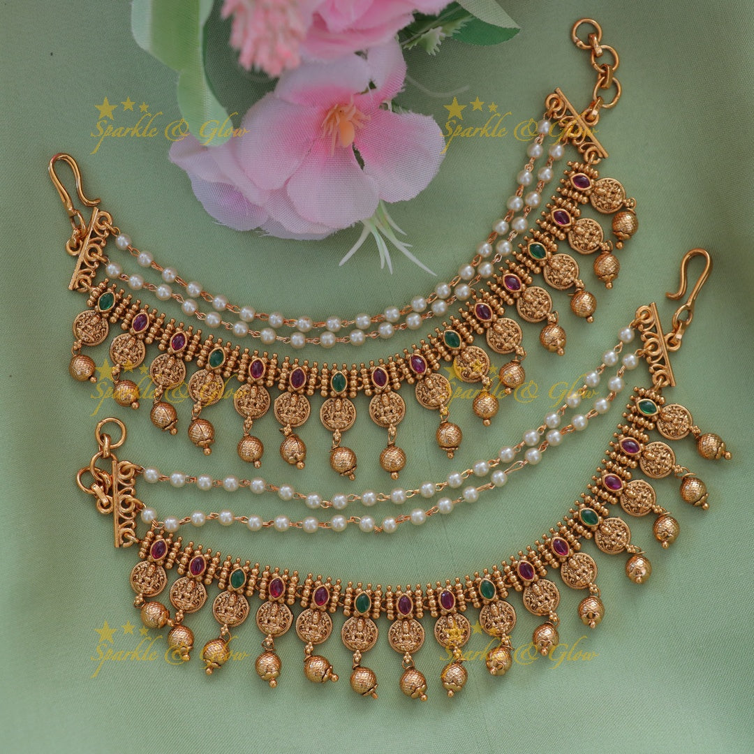 Exquisite Lakshmi Coin Ear Chain - Festive Gold Delight