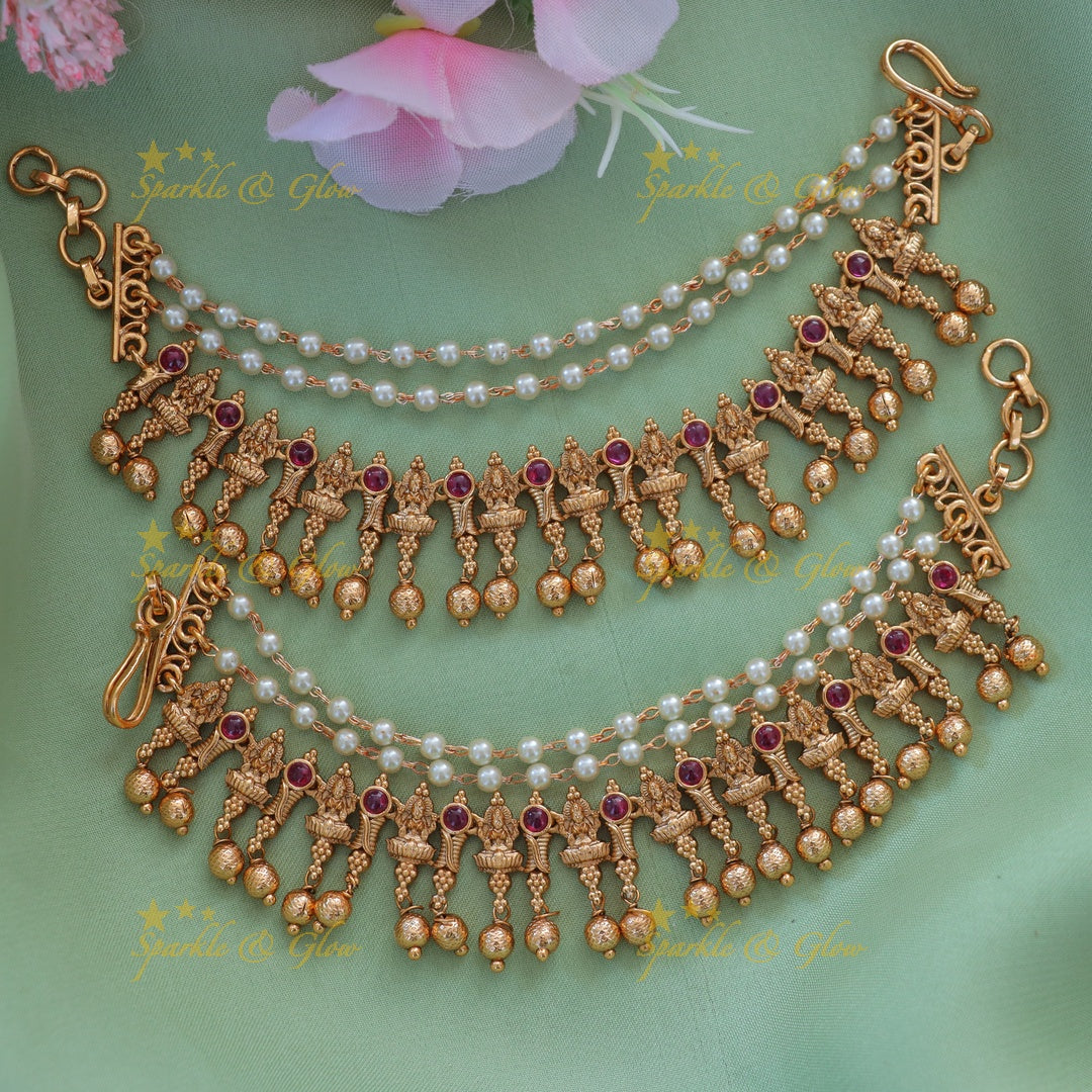 Exquisite Lakshmi Pearl Gold Bead Earchain