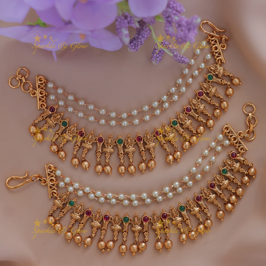 Exquisite Lakshmi Pearl Gold Bead Earchain