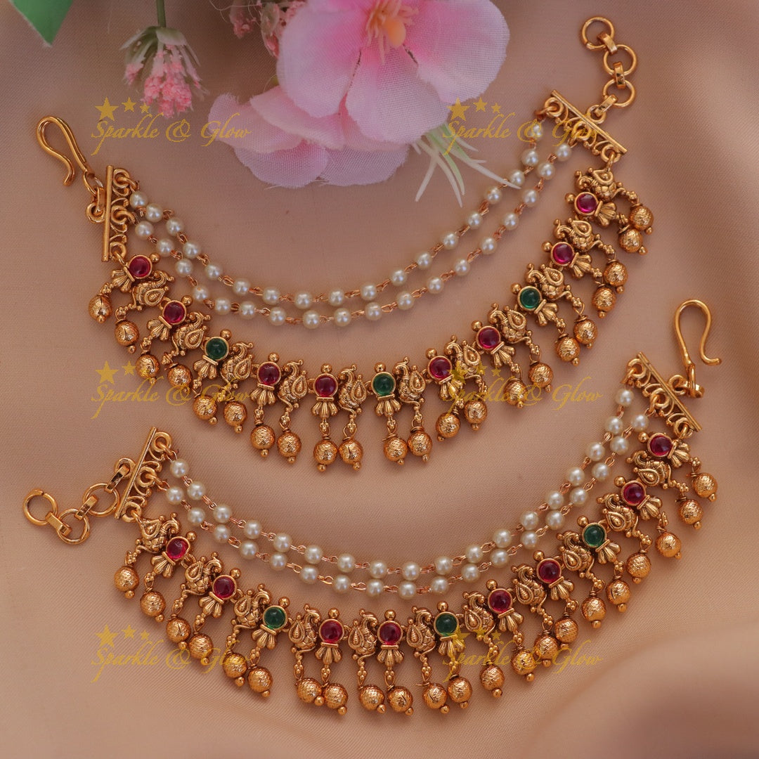 Exquisite Gold Peacock Ear Chain - Bridal Elegance