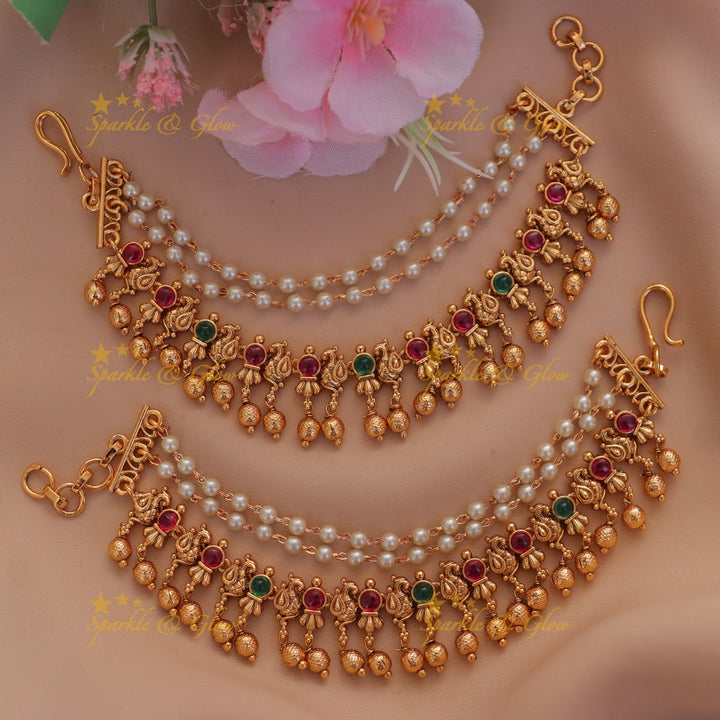 Exquisite Gold Peacock Ear Chain - Bridal Elegance