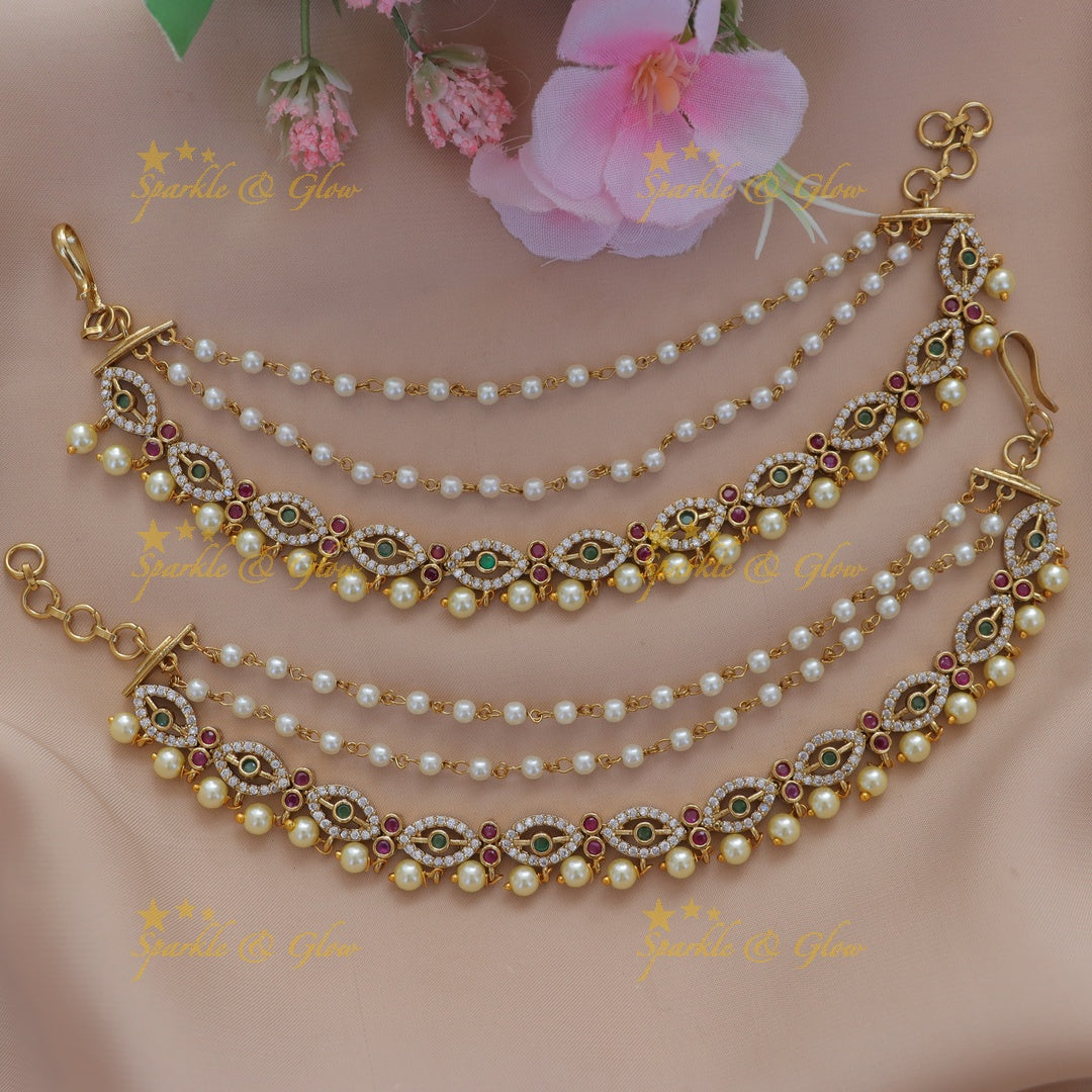 Exquisite Pearl Ear Chain with Gold Accents