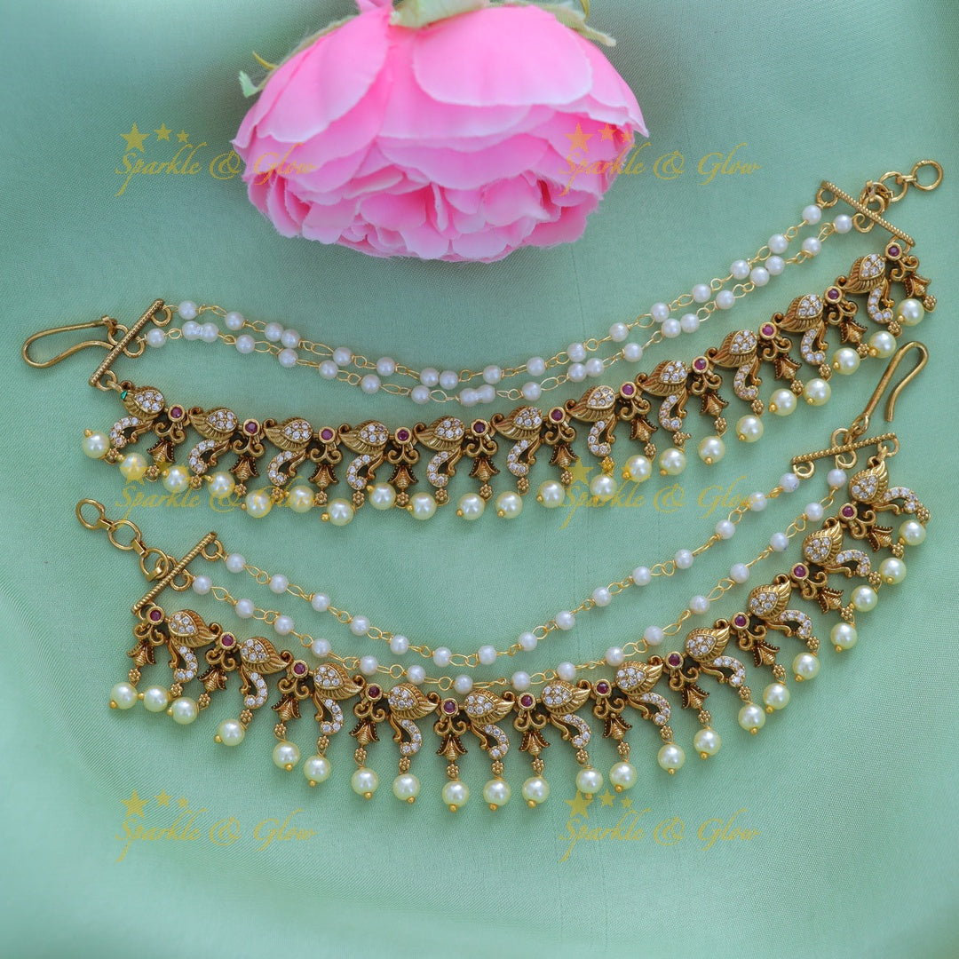 Mango-Pearl Ear Chain for Weddings & Special Events