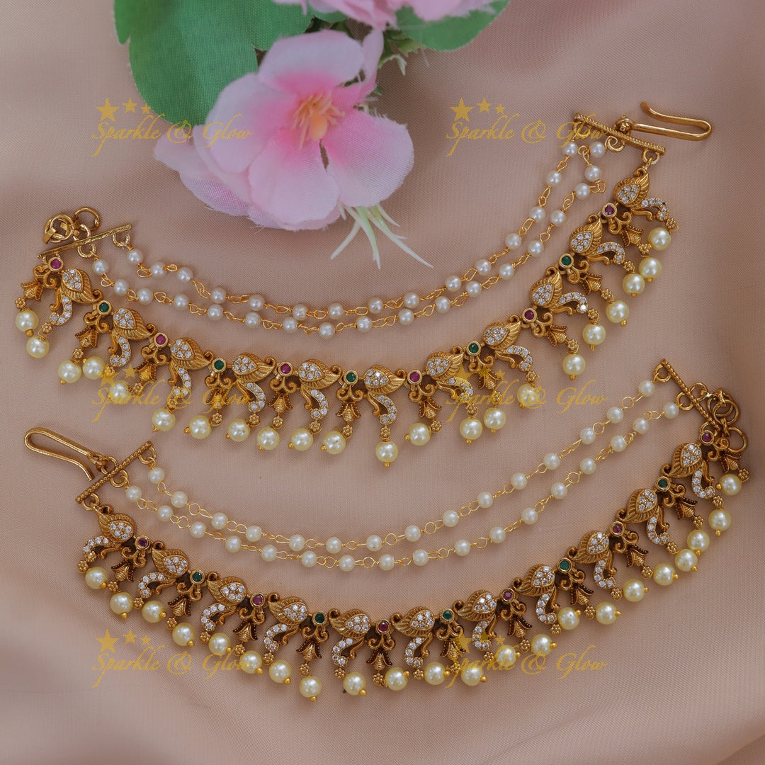Mango-Pearl Ear Chain for Weddings & Special Events