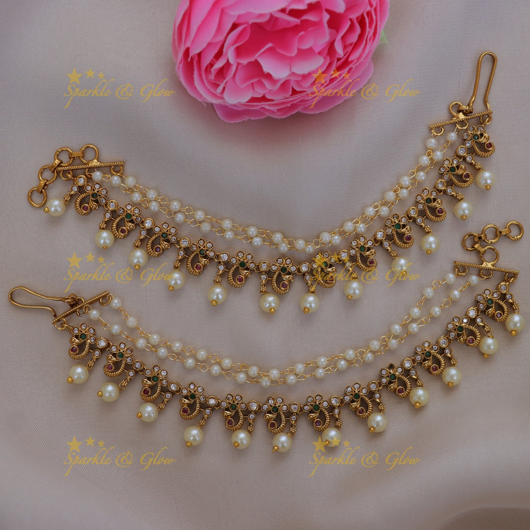 Elegant Floral Gold Pearl Ear Chain for Celebrations
