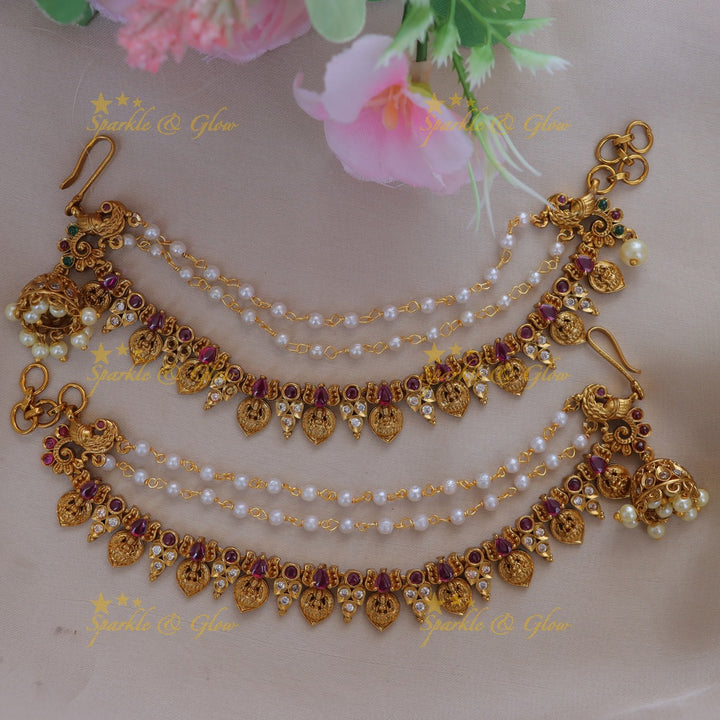 Exquisite Lakshmi Earchain with Pearl Elegance