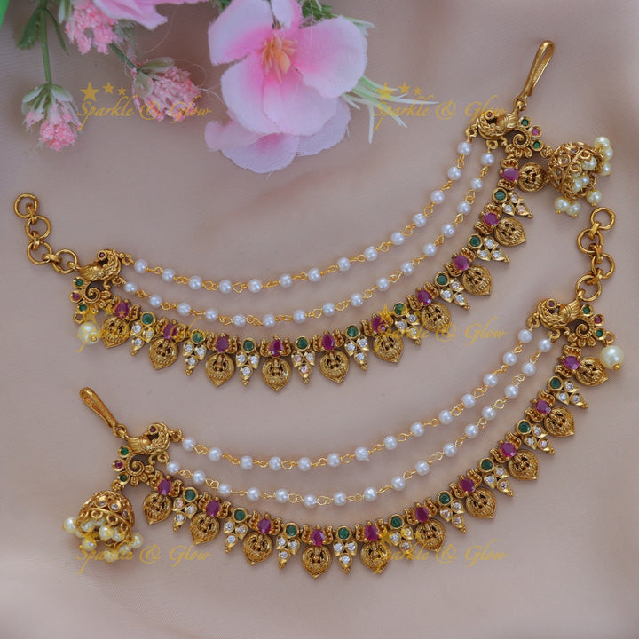 Exquisite Lakshmi Earchain with Pearl Elegance