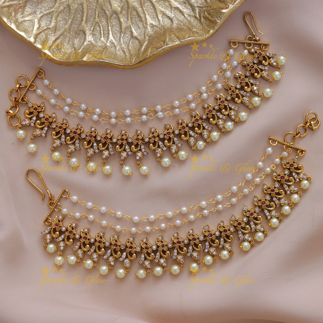 Exquisite Gold Floral Leaf Ear Chain for Weddings