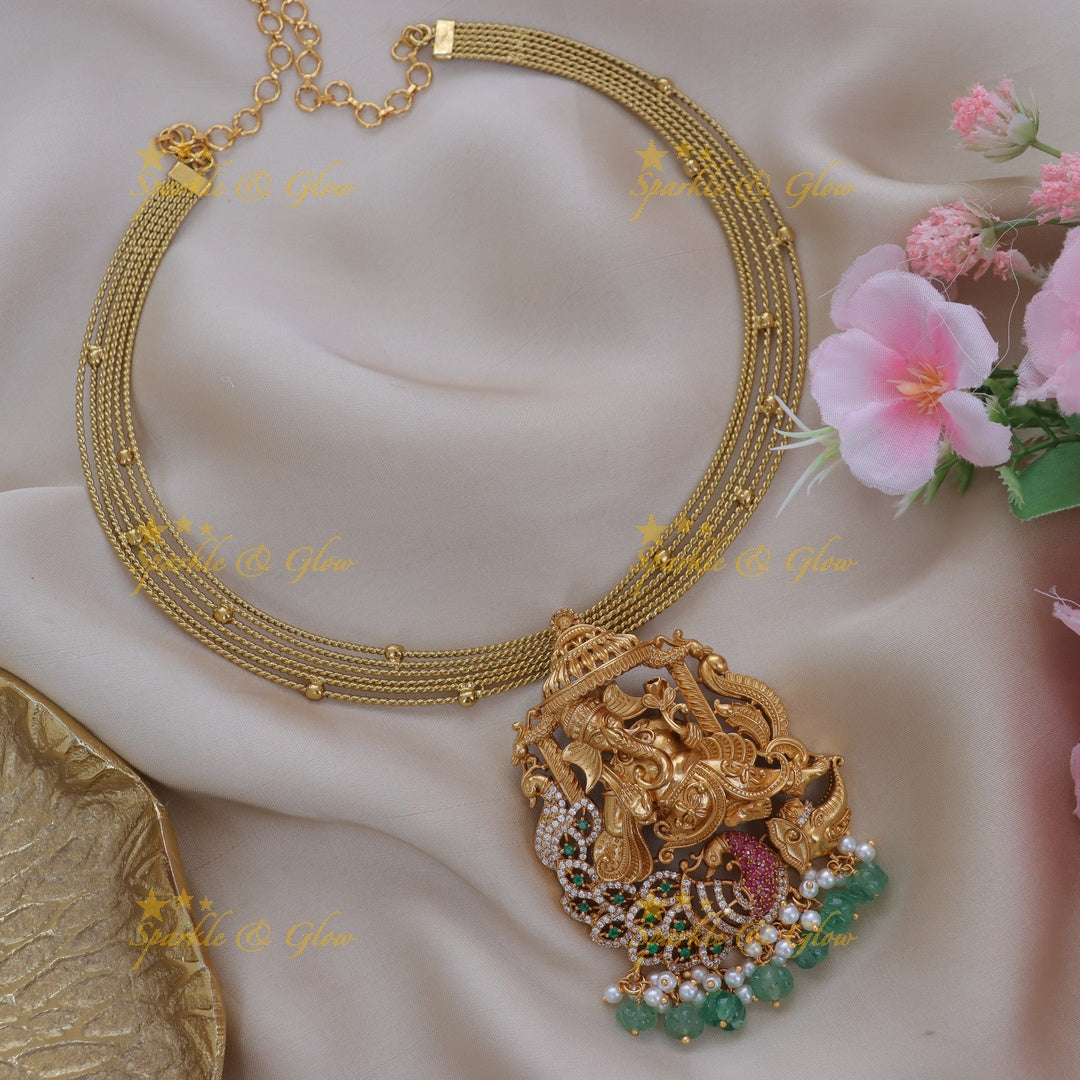 Exquisite Ganesh Peacock Necklace for Festive Elegance