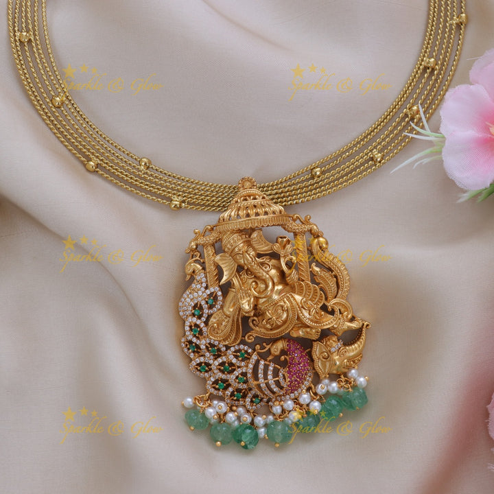 Exquisite Ganesh Peacock Necklace for Festive Elegance