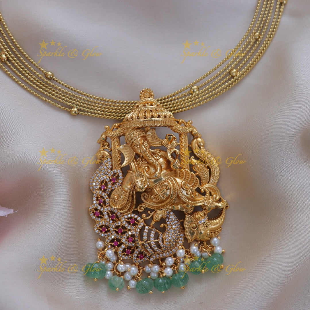 Exquisite Ganesh Peacock Necklace for Festive Elegance