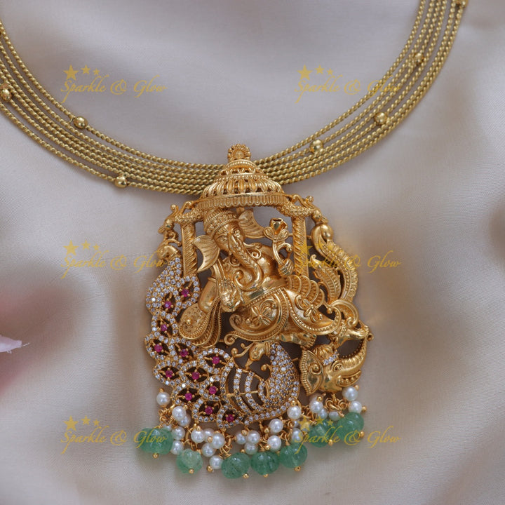 Exquisite Ganesh Peacock Necklace for Festive Elegance