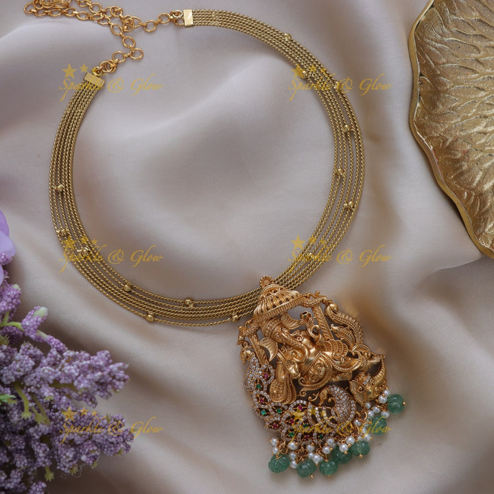 Exquisite Ganesh Peacock Necklace for Festive Elegance