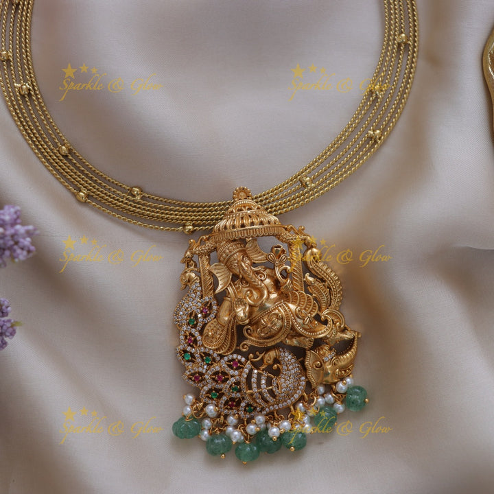 Exquisite Ganesh Peacock Necklace for Festive Elegance