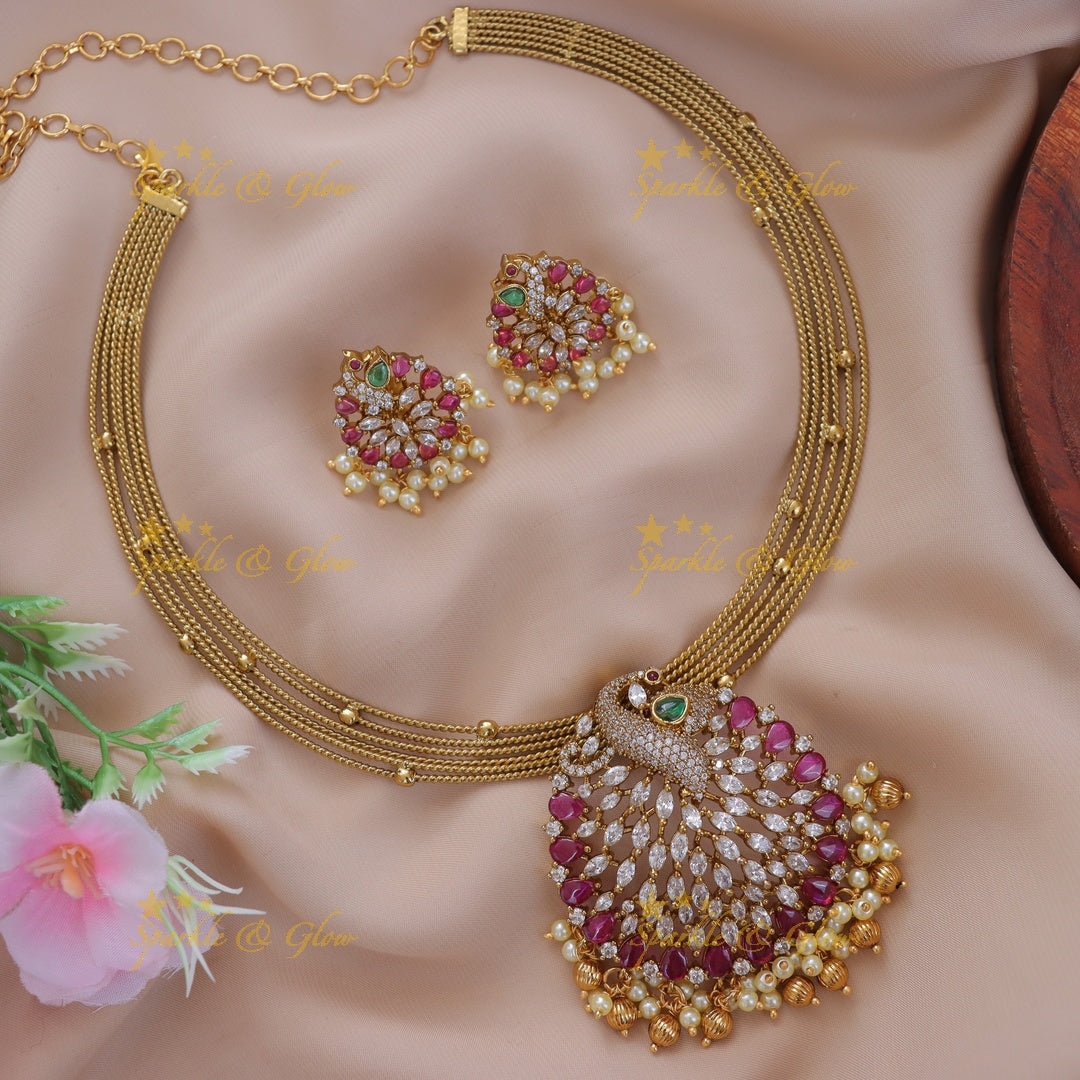 Exquisite Peacock Feather Necklace Set - Festive Elegance