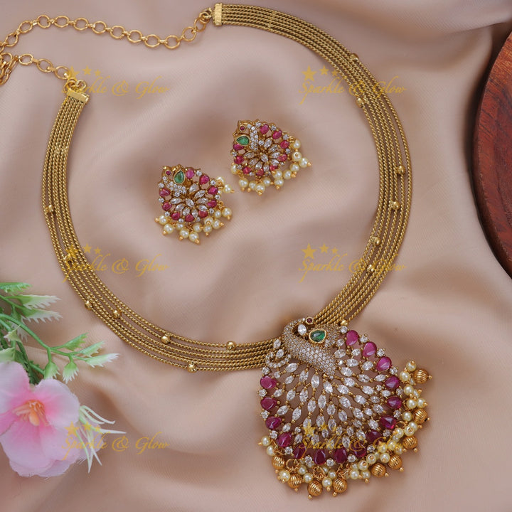 Exquisite Peacock Feather Necklace Set - Festive Elegance