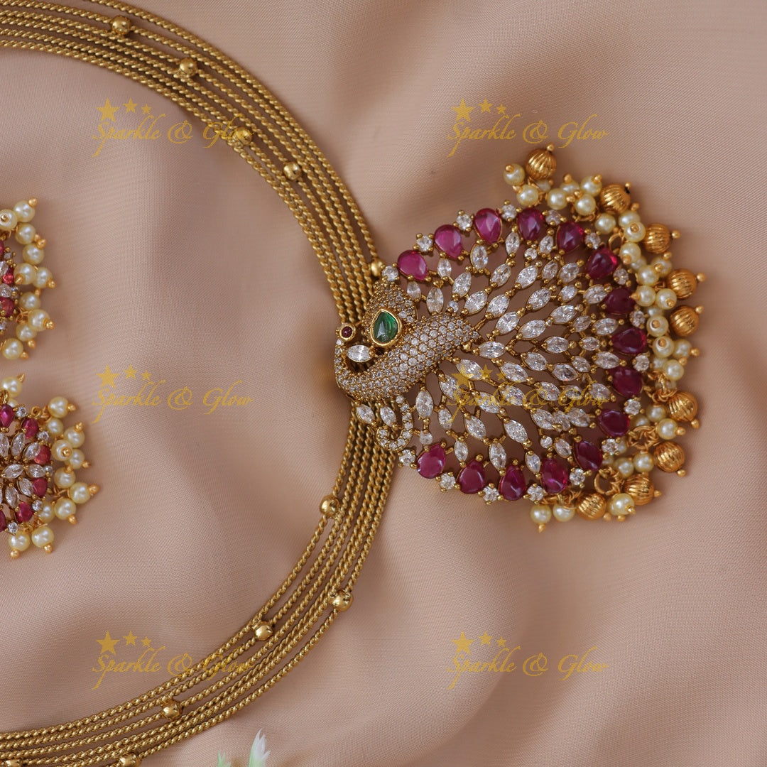 Exquisite Peacock Feather Necklace Set - Festive Elegance