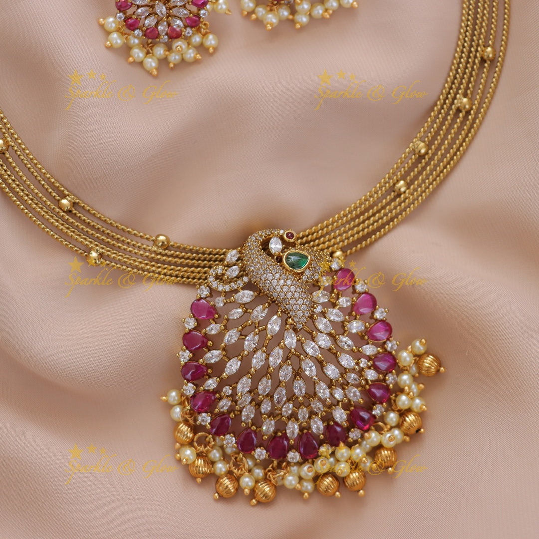Exquisite Peacock Feather Necklace Set - Festive Elegance