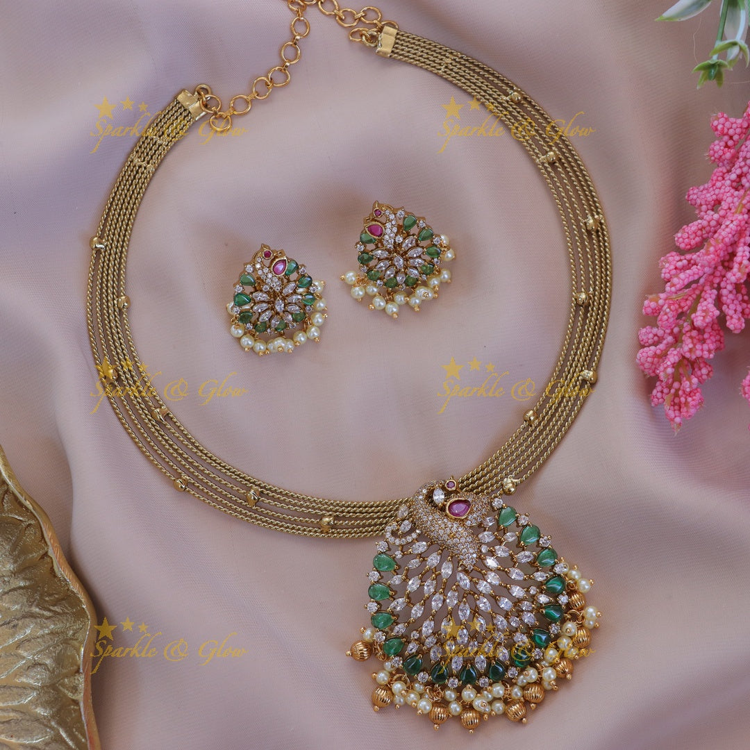 Exquisite Peacock Feather Necklace Set - Festive Elegance