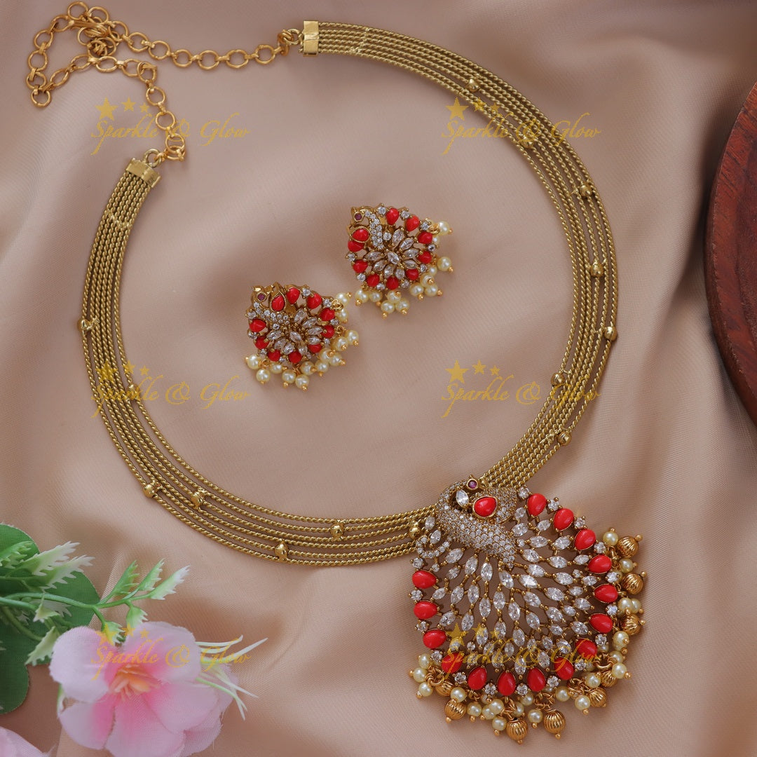 Exquisite Peacock Feather Necklace Set - Festive Elegance