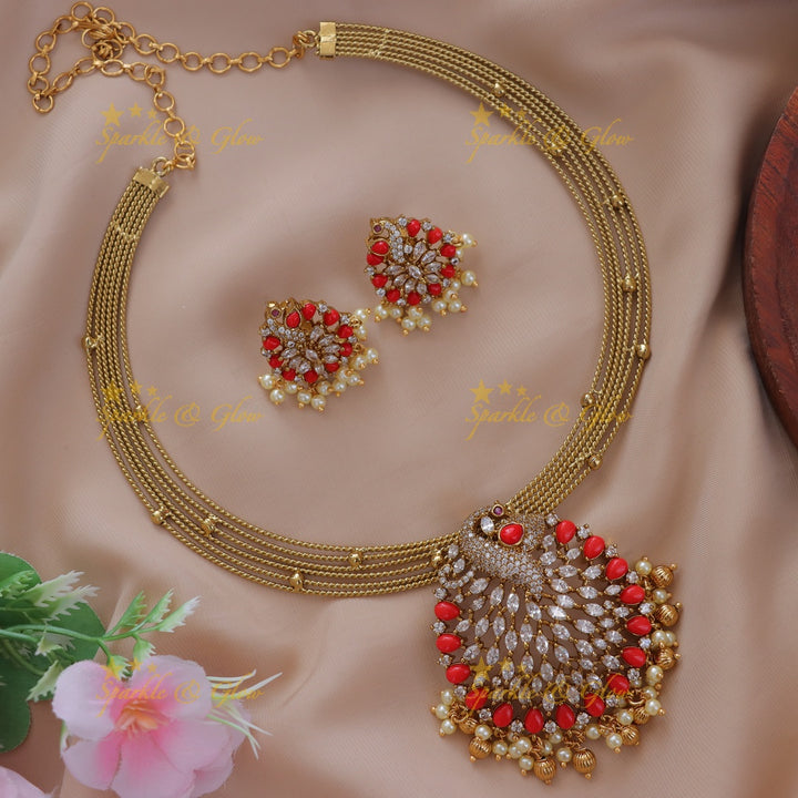 Exquisite Peacock Feather Necklace Set - Festive Elegance