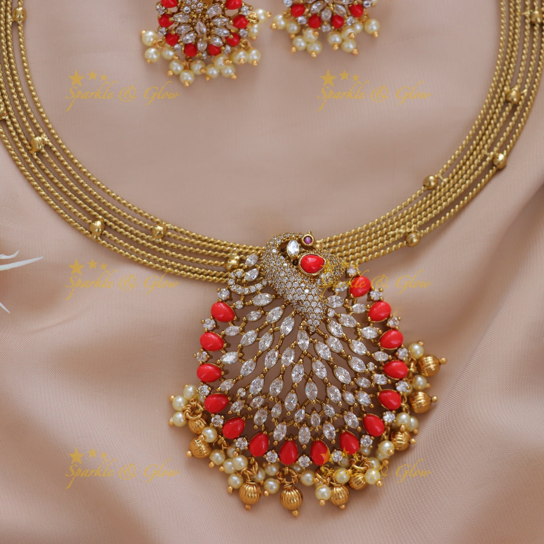 Exquisite Peacock Feather Necklace Set - Festive Elegance