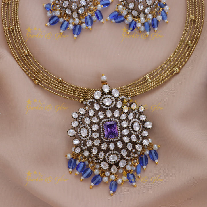 Victorian Blue Bead Necklace Set for Festive Glam