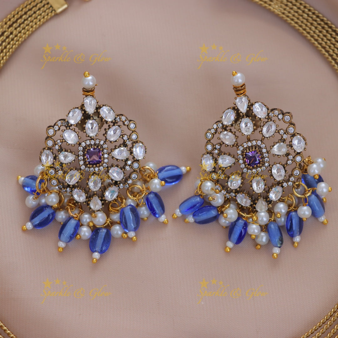 Victorian Blue Bead Necklace Set for Festive Glam