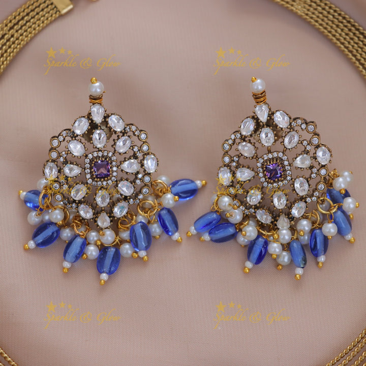 Victorian Blue Bead Necklace Set for Festive Glam