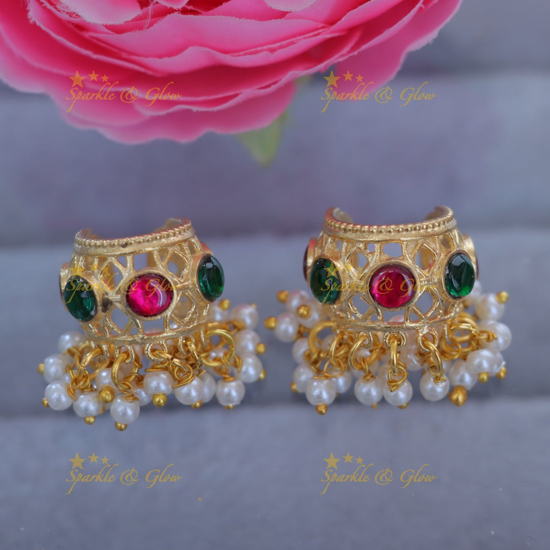 Multicolor Pearl Bugadi Earrings - Elegant & Festive