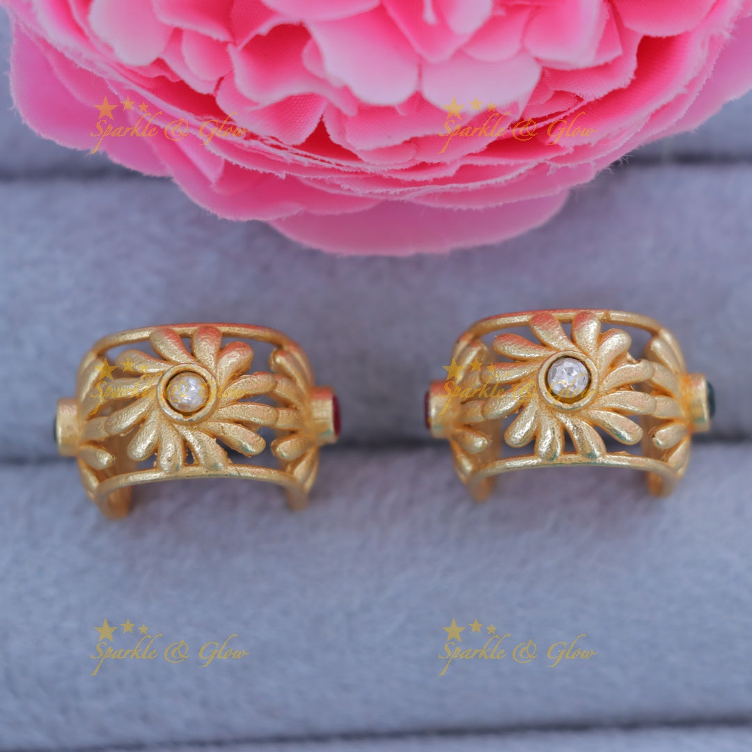 Exquisite Floral Gold Bugadi Earrings for Weddings